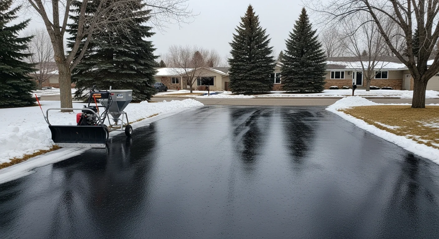 Snow removal equipment clearing a commercial parking lot