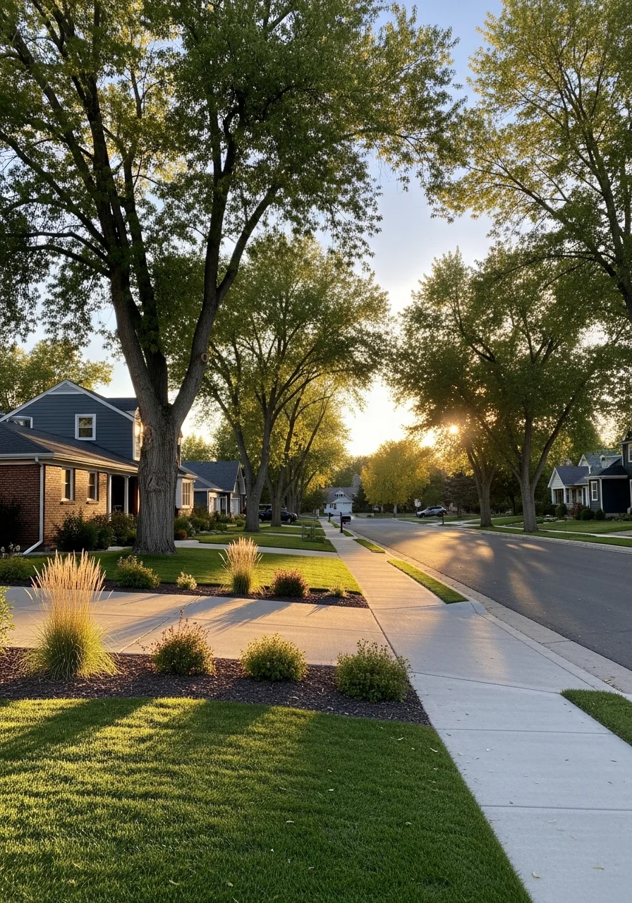 Greeley residential neighborhood showing varied home styles and mature landscaping.