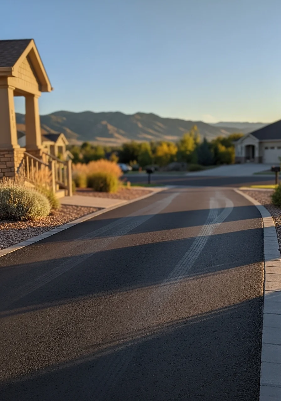 Loveland neighborhood street showing quality homes and scenic mountain backdrop.
